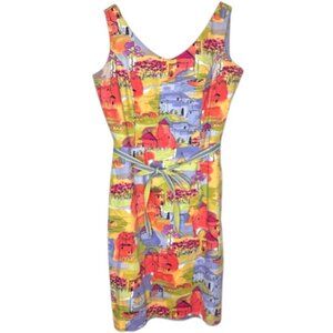 Coldwater Creek Colorful Euro Seaside Village Print Cotton Sheath - Multi - 12